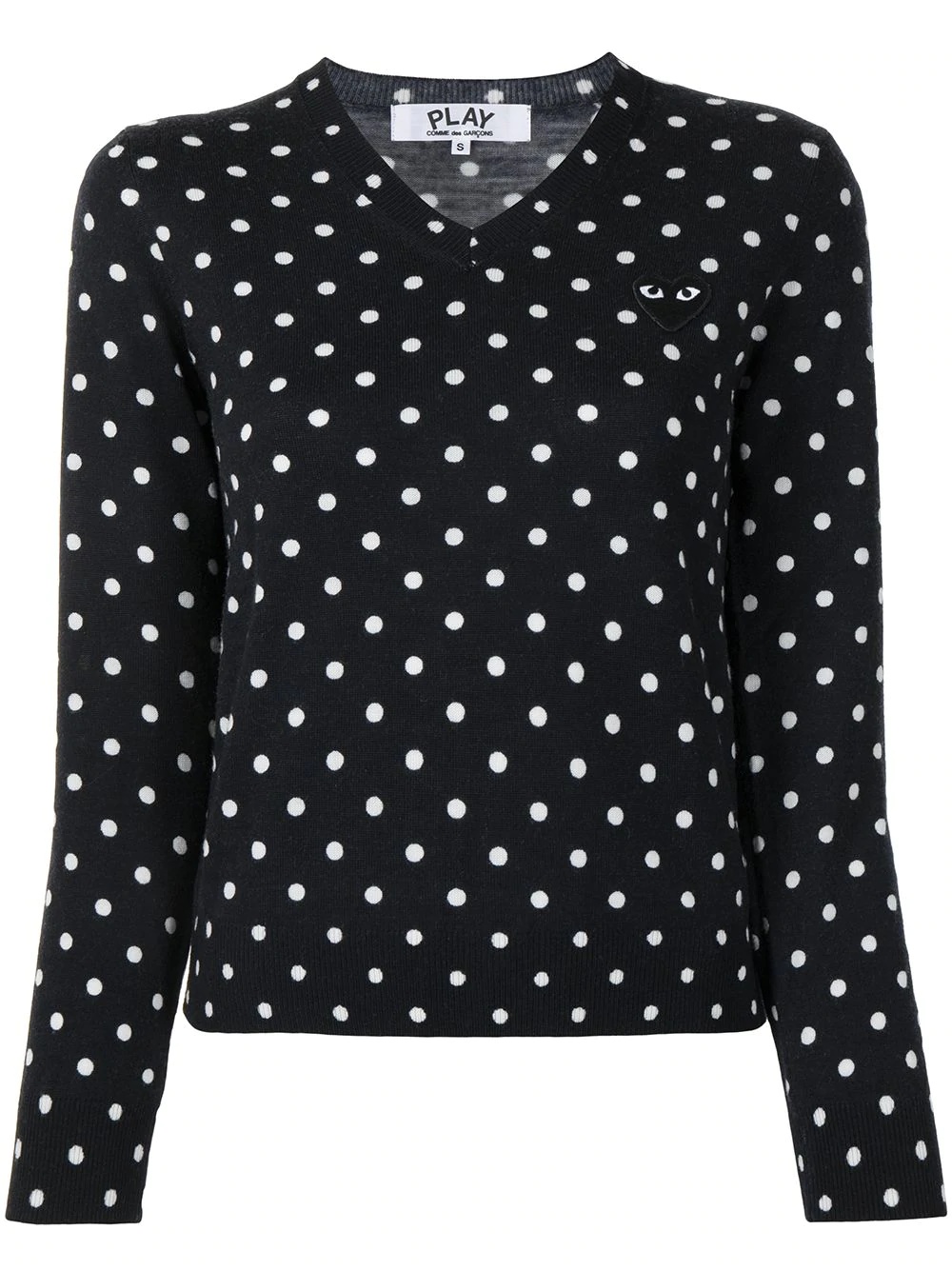 Comme Des Garçons Play Polka Dot-print V-neck Jumper In Black