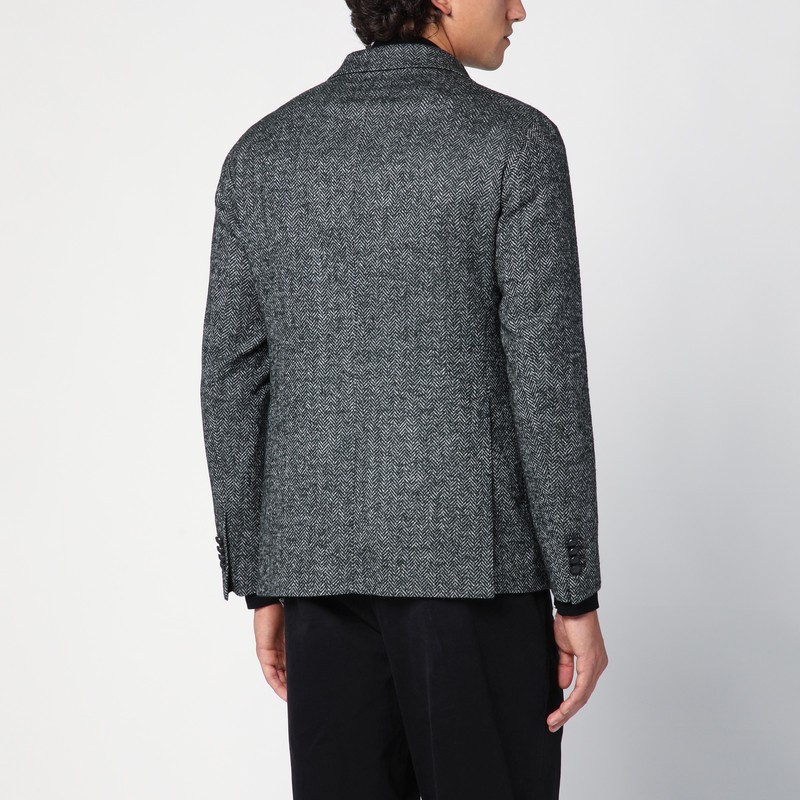 Tagliatore Grey Single-breasted Jacket Herringbone Pattern In Black