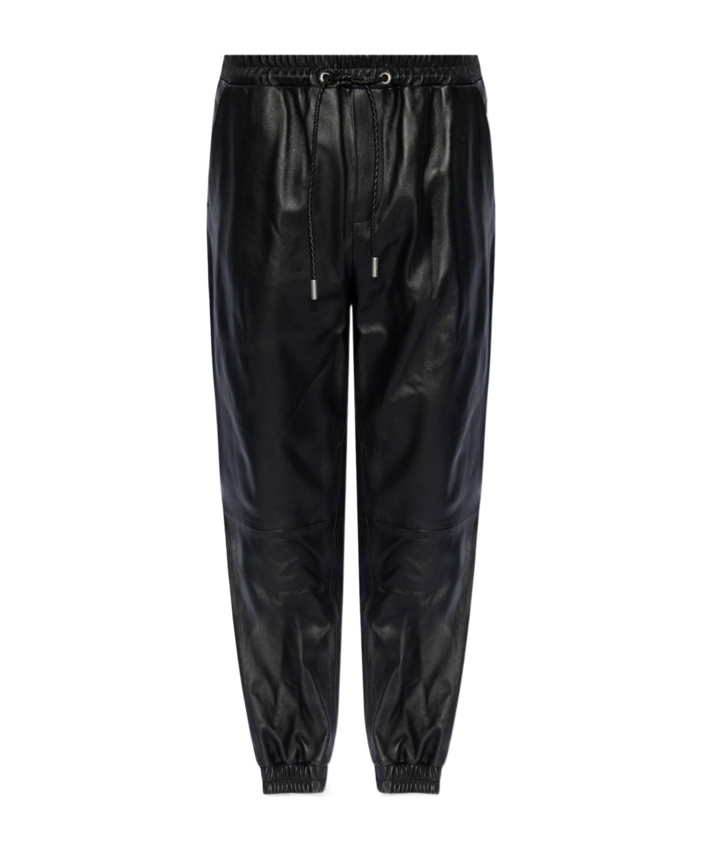 Off-white Leather Joggers With Drawstrings In Black