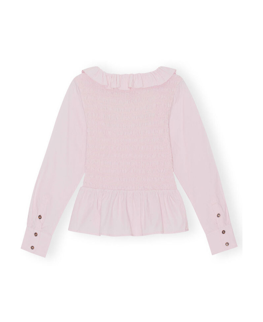 GANNI COTTON POPLIN OPEN-NECK SMOCK BLOUSE