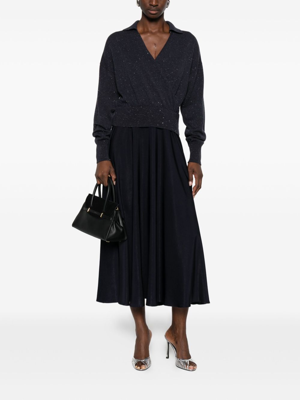 Peserico Panelled Midi Dress In Black