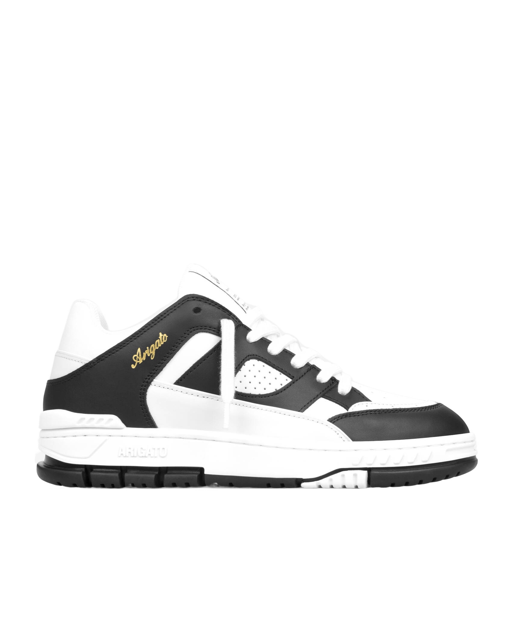 Axel Arigato 'area Lo' Black And White Low Top Sneakers With Laminated Leather In Leather Blend Woman In White