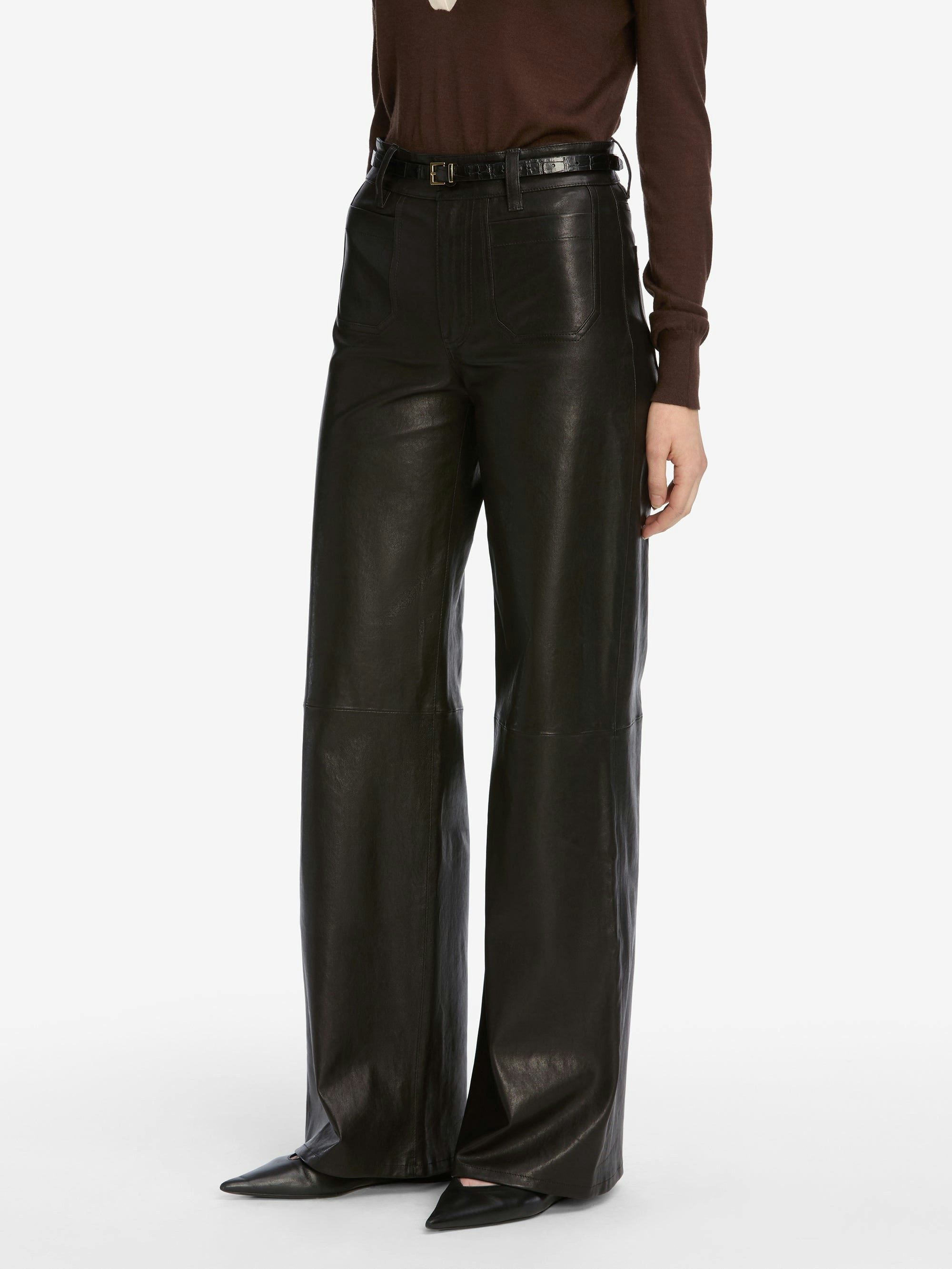 Frame High-waisted Flared Casual Pants In Brown