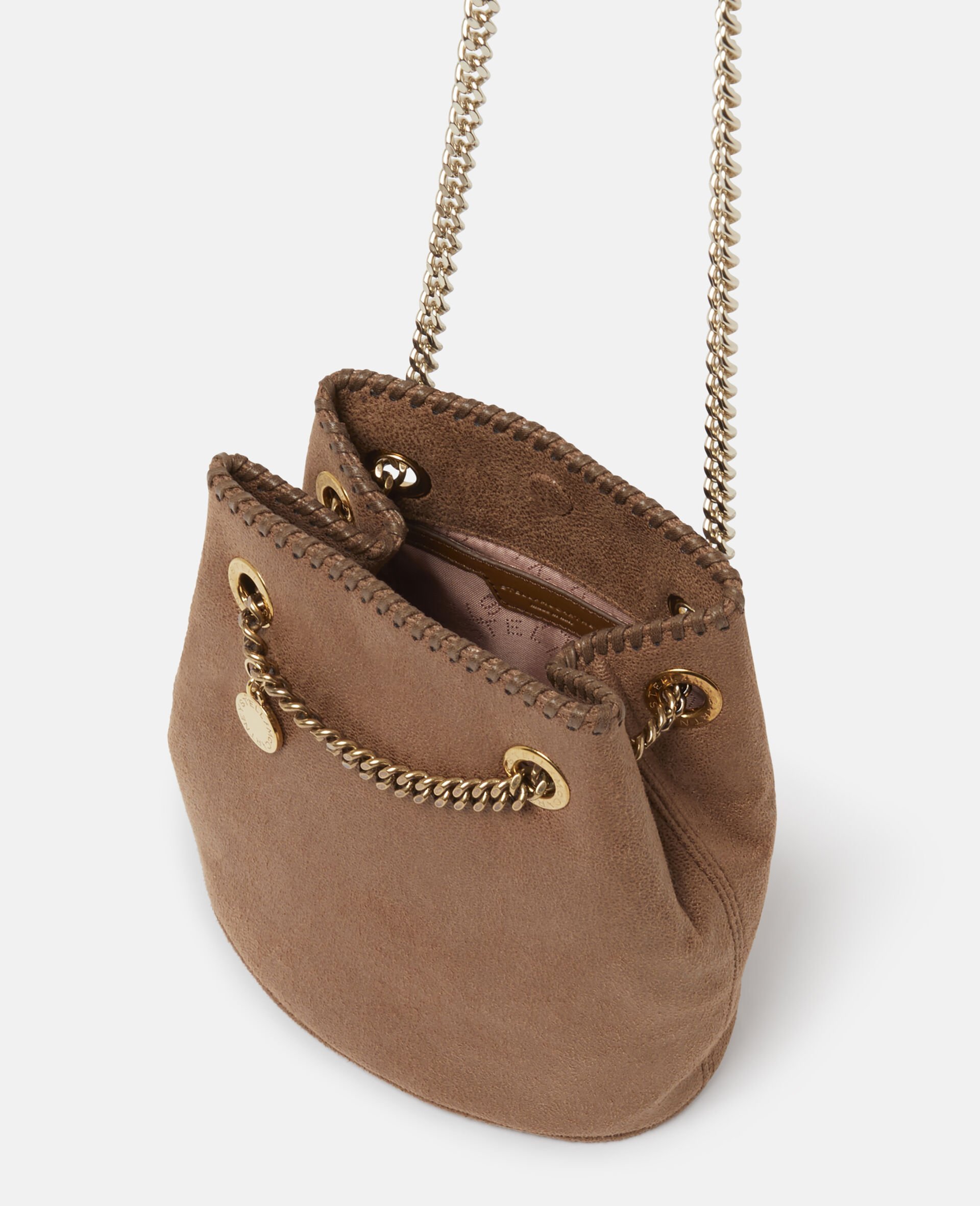 Stella Mccartney Falabella Chain-linked Bucket Bag In Brown