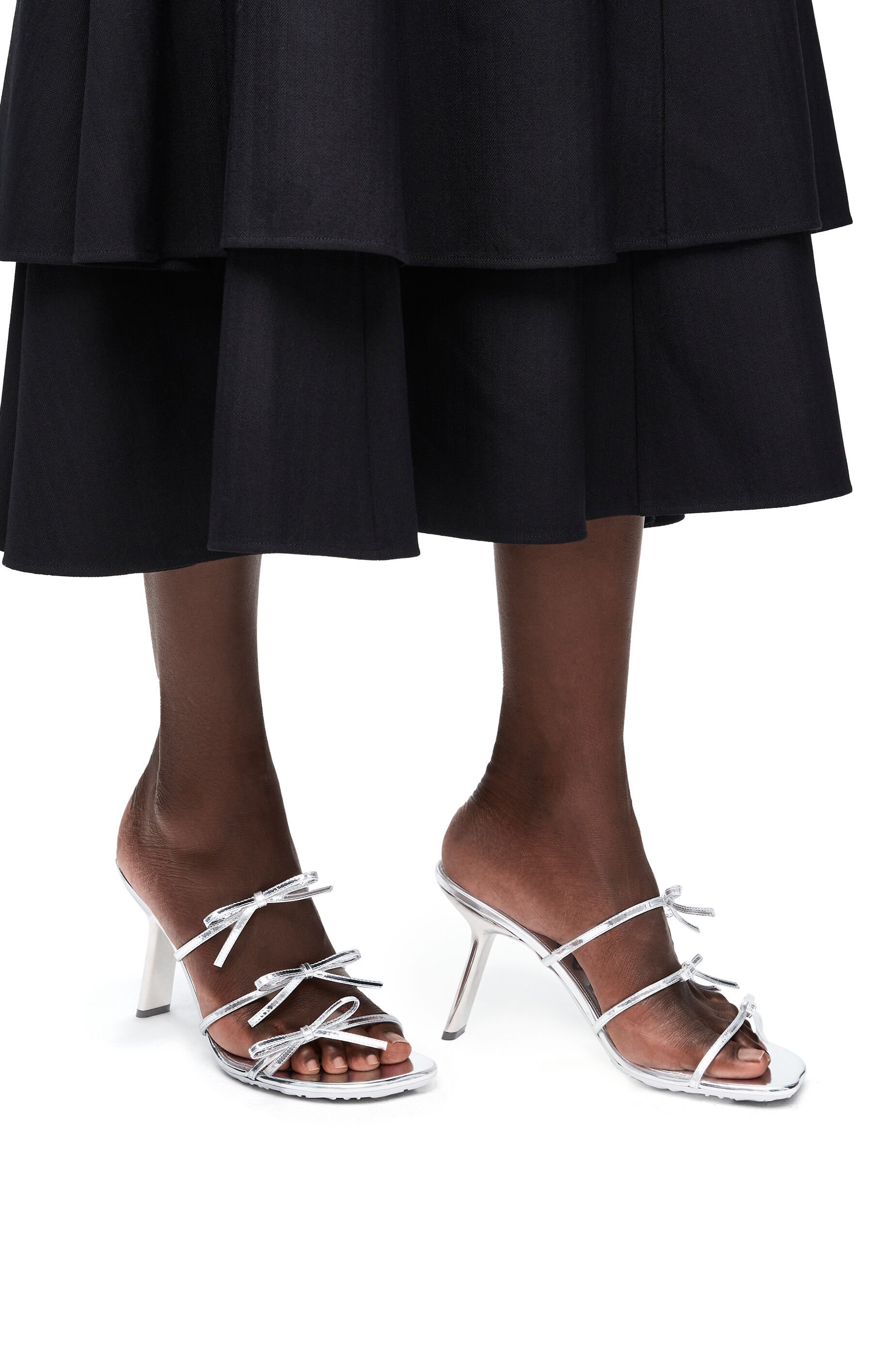 Loewe Petal Leather Mules Metallic Finish In White