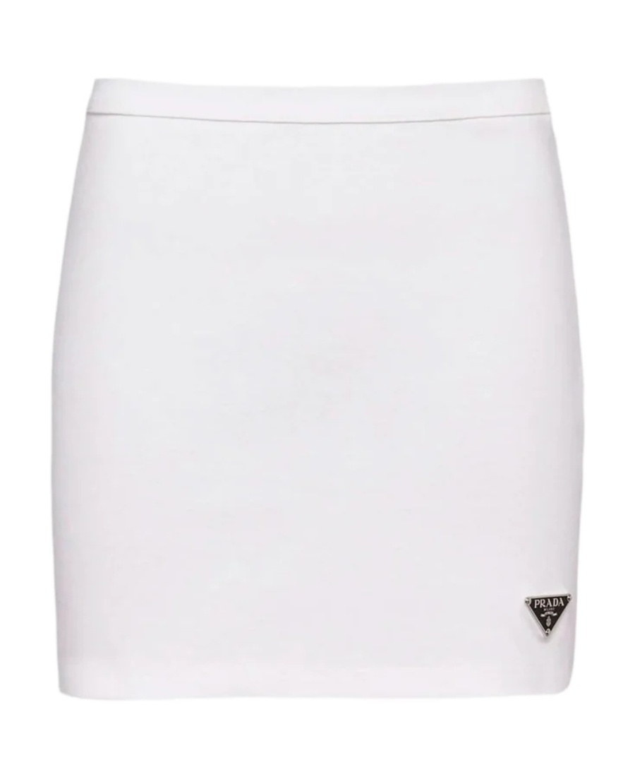 Prada Logo-plaque Cotton Miniskirt In White
