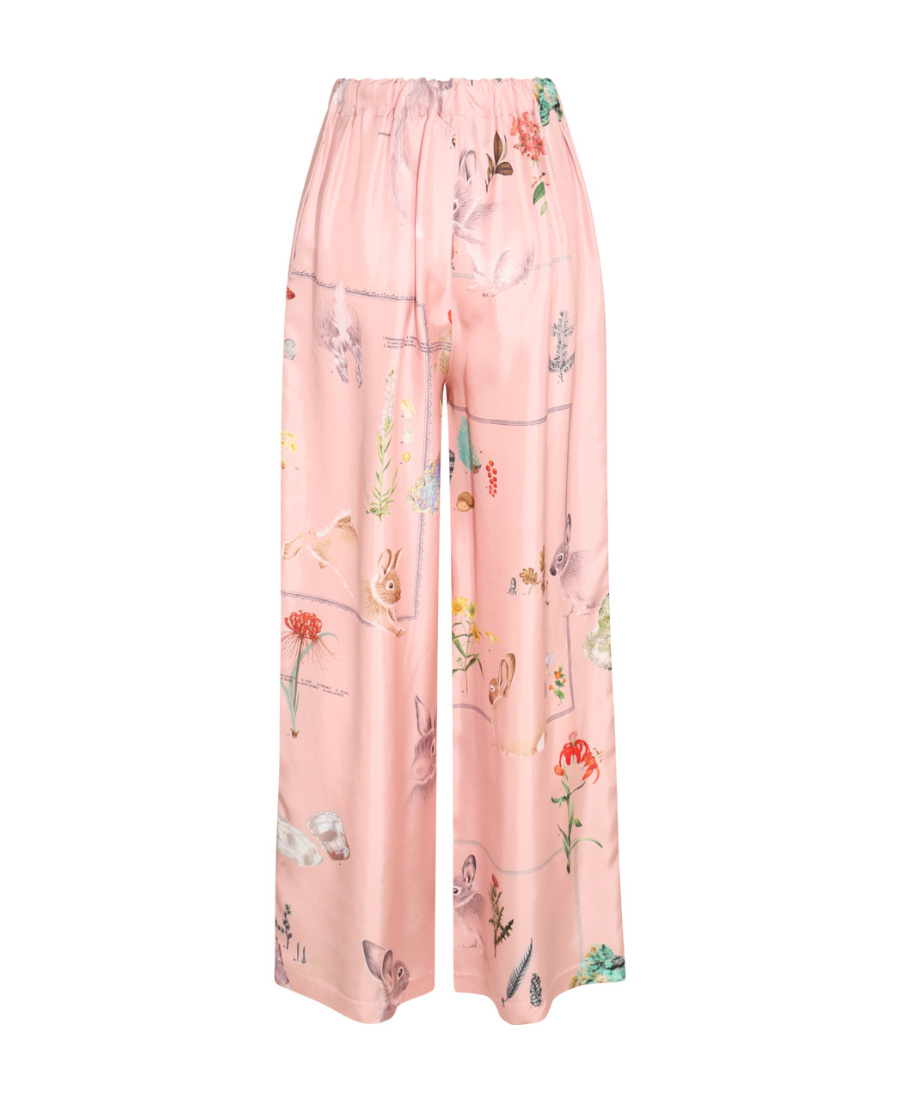Lanvin Botanica-print Wide-leg Silk Trousers In Pink