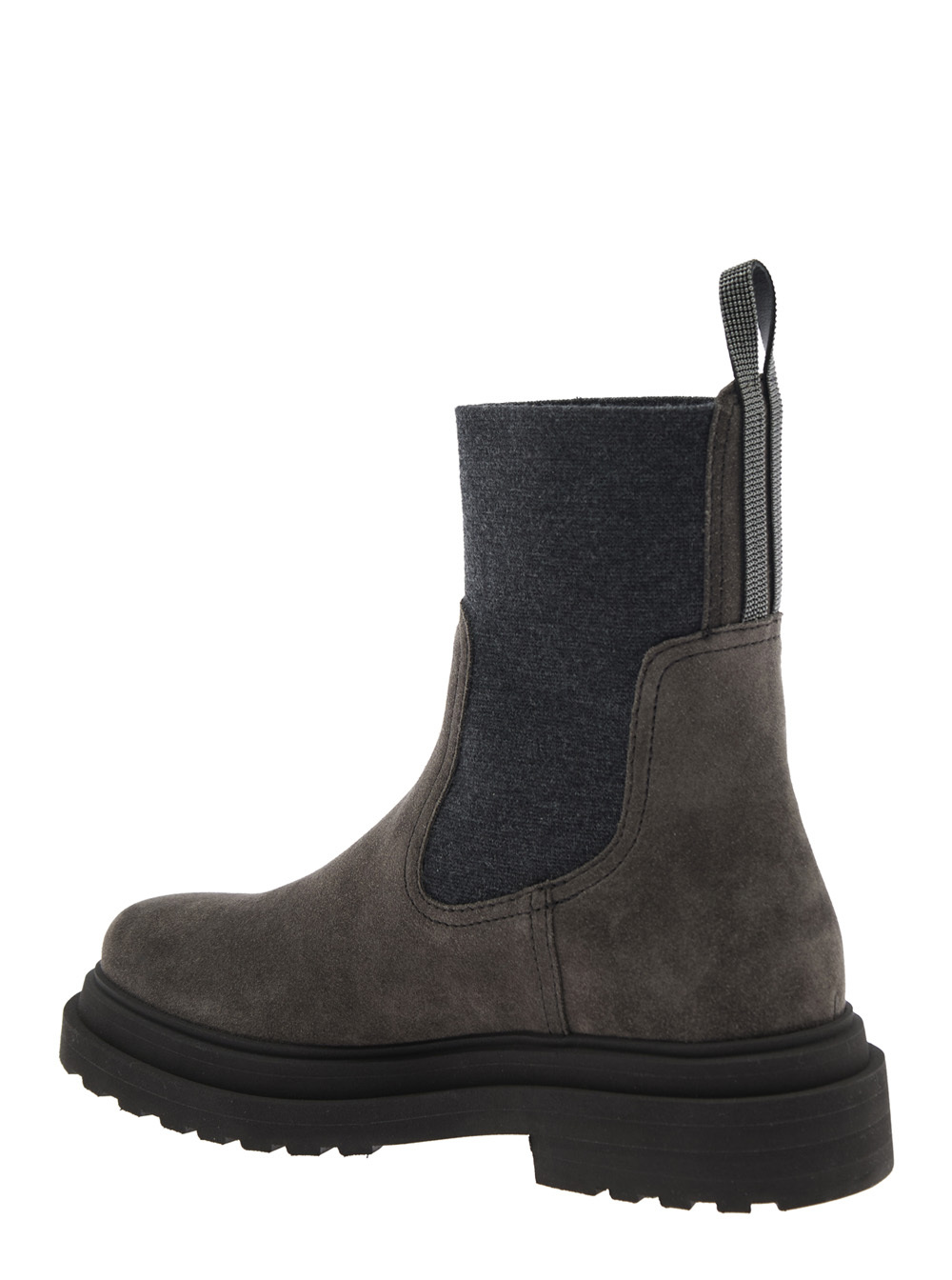 Brunello Cucinelli Brown Ankle Boots With Pull-tab With Monil At The Heel In Suede Woman