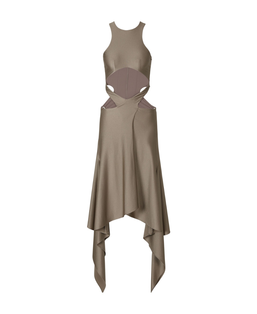 Attico Draped-hem Cut-out Midi Dress In Brown