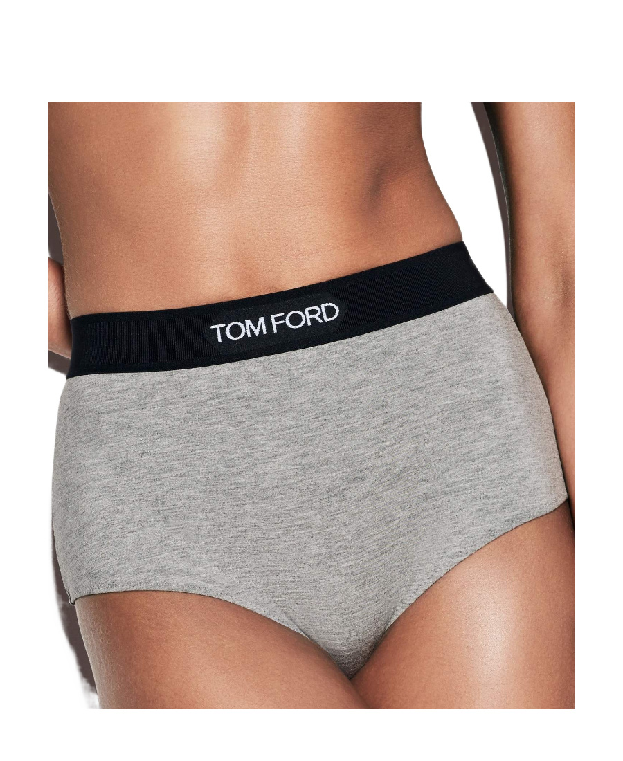 Tom Ford Logo-waist Briefs In Gray