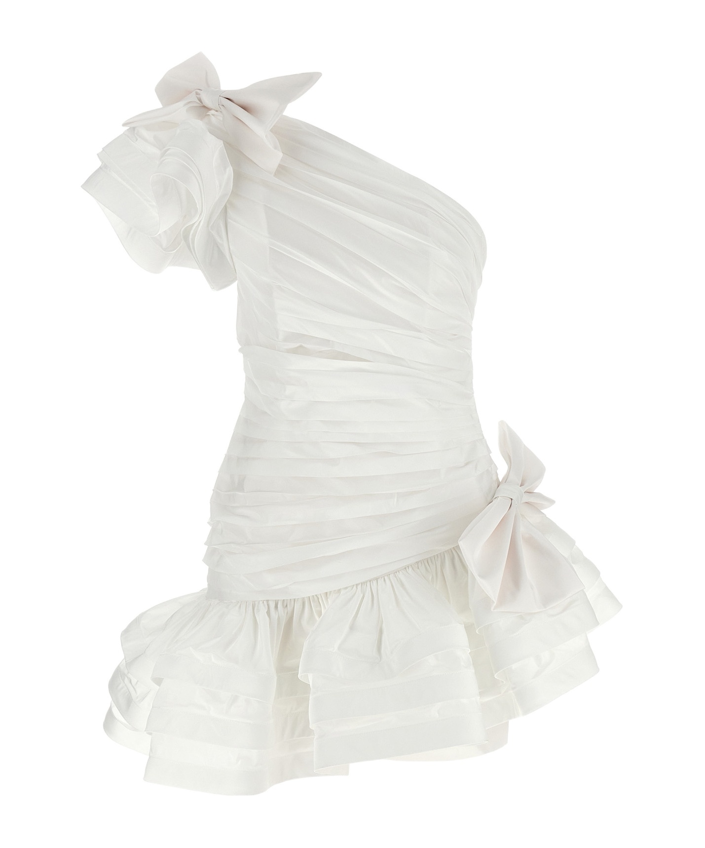 Alessandra Rich Taffeta Ruffled Bows Mini Dress In White