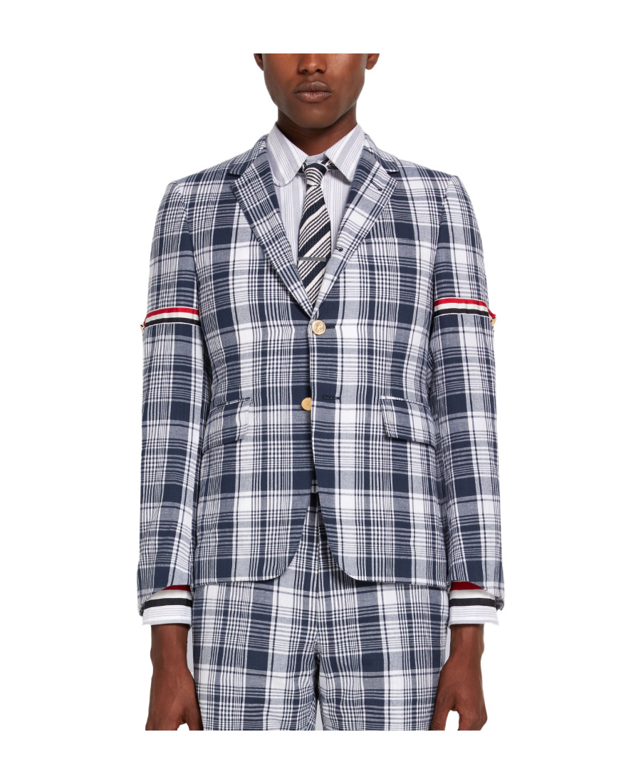 Thom Browne Navy Blue Plaid Armband Suit Jacket