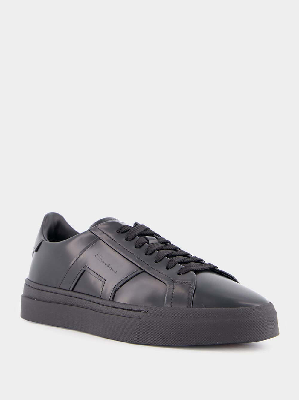 Santoni Double Buckle Sneaker Man Sneakers Black Size 7.5 Leather In Black