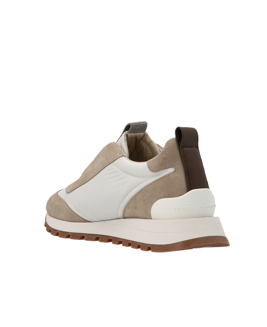 Brunello Cucinelli Mixed Leather Slip-on Runner Sneakers In White