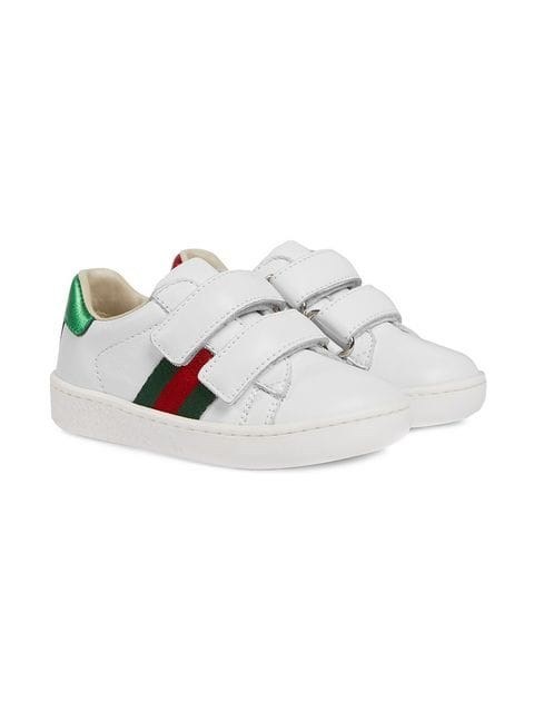 Shop Gucci Toddler Leather Web Detail Sneakers In White