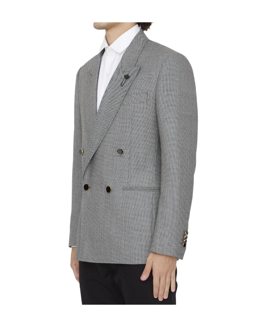 Lardini Double-breasted Jacket In Wool Silk And Linen In Gray