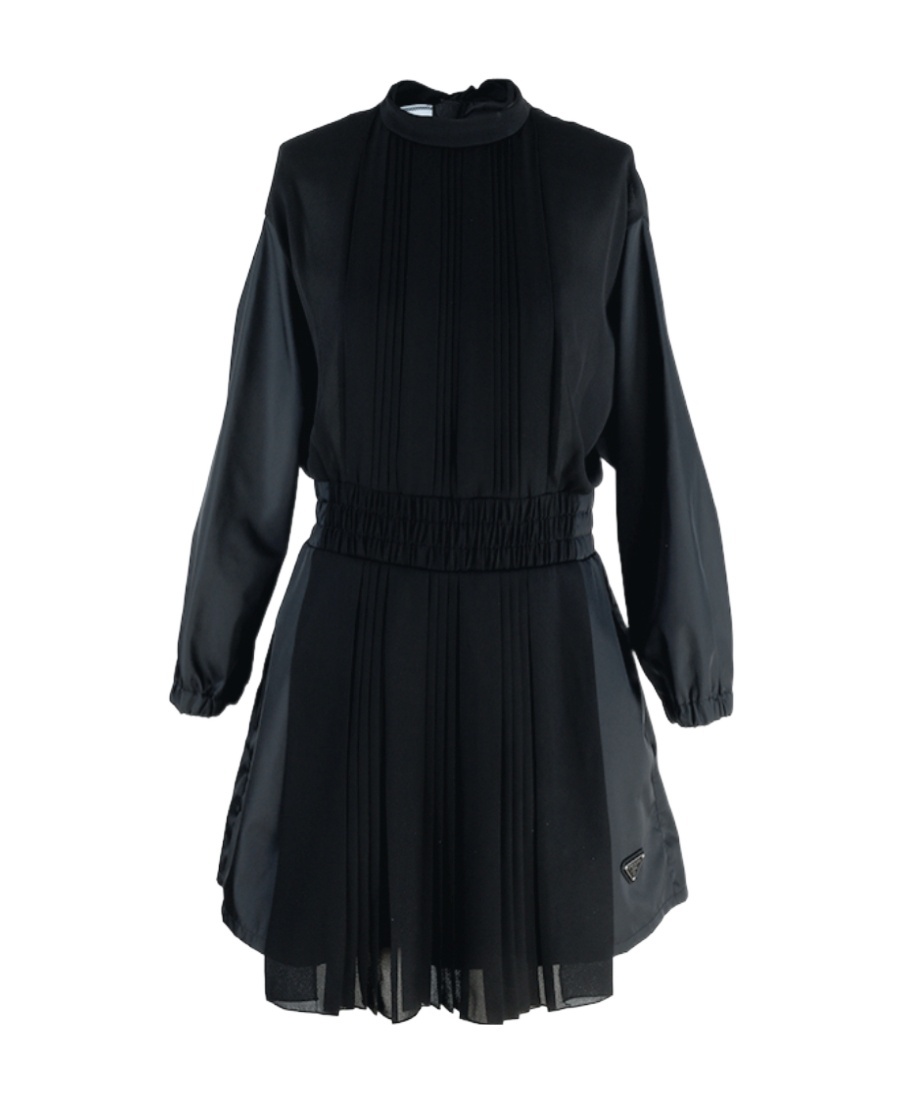 Prada Stand-up Collar Dress In Black