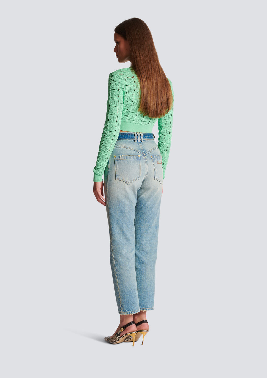 Balmain Belted High-rise Cropped Jeans In Gray