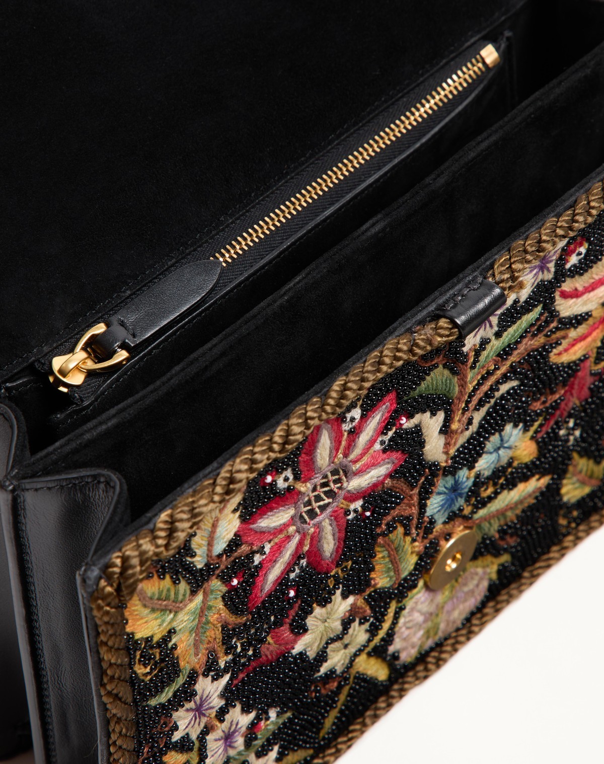 Valentino Vain Embroidered Foldover Top Shoulder Bag In Brown