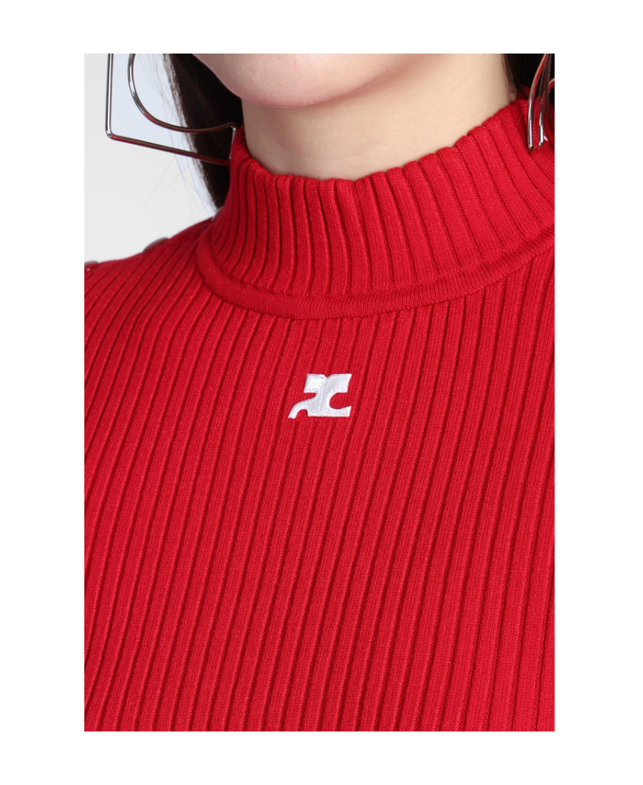 Shop Courrèges Logo-appliqué Cropped Ribbed Jumper In Red
