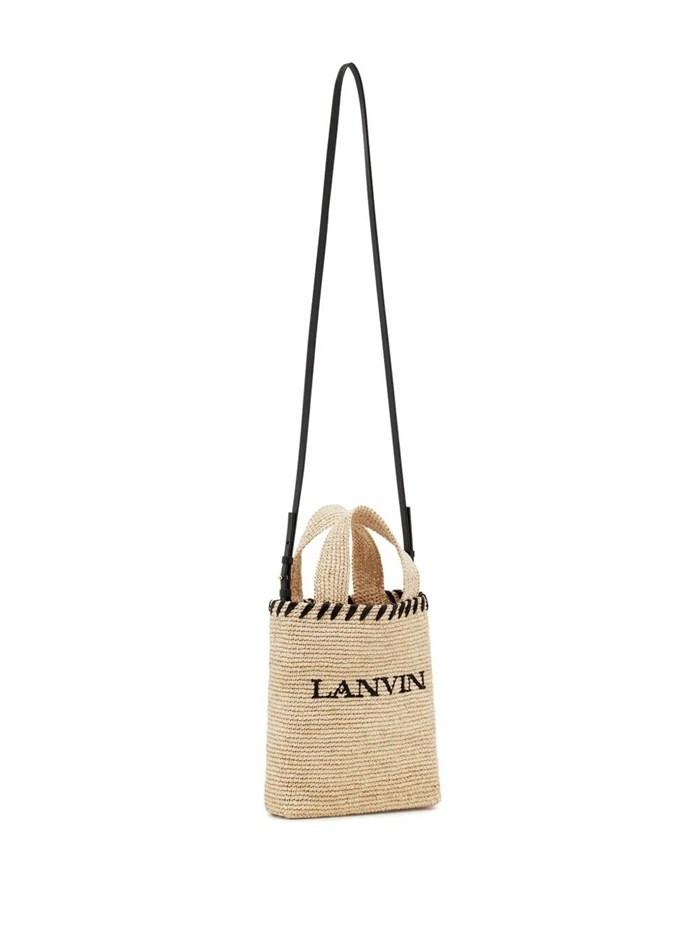 Shop Lanvin Logo-motif Raffia Tote Bag In Nude