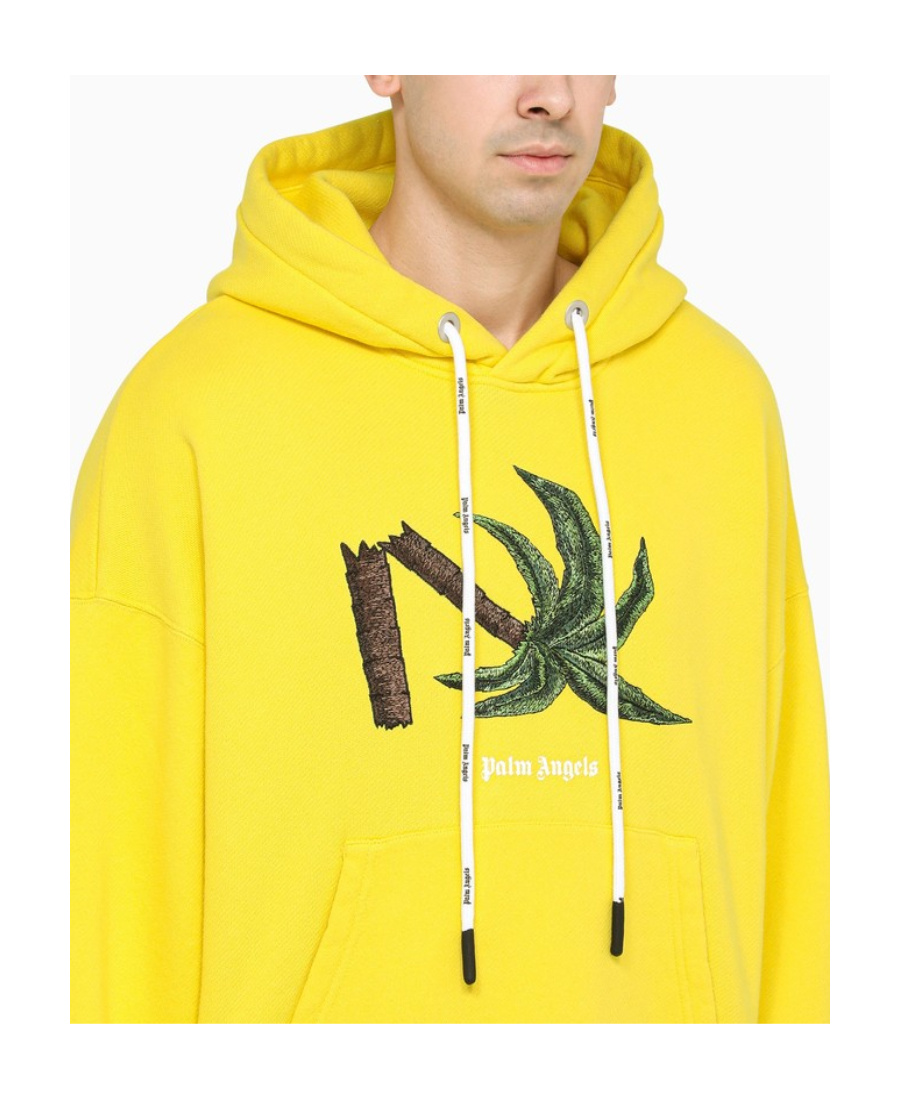 Palm Angels Broken Palm Embroidered Hooded Sweatshirt In Yellow