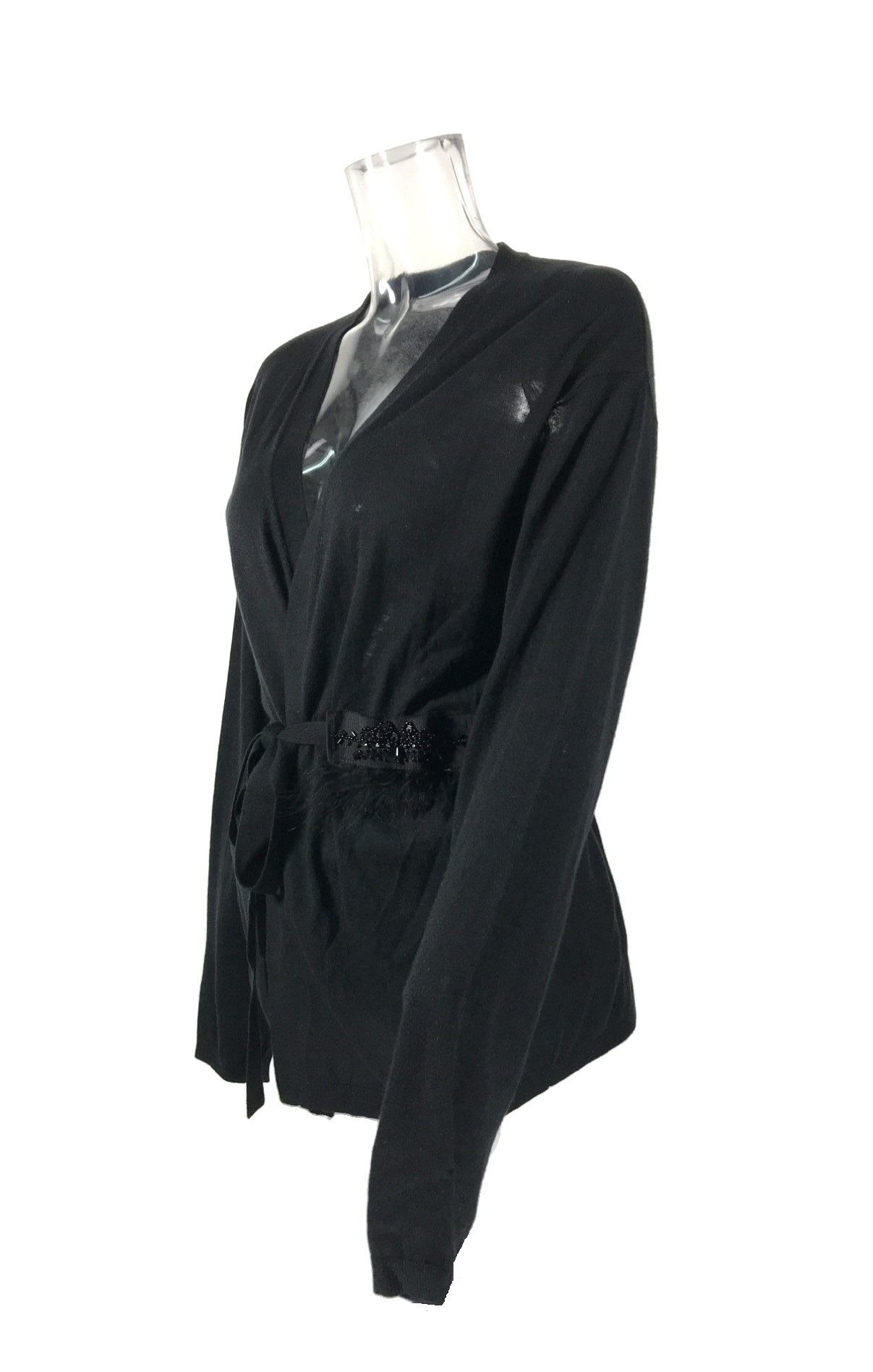Max Mara Long Sleeved Lace-up Cardigan In Black