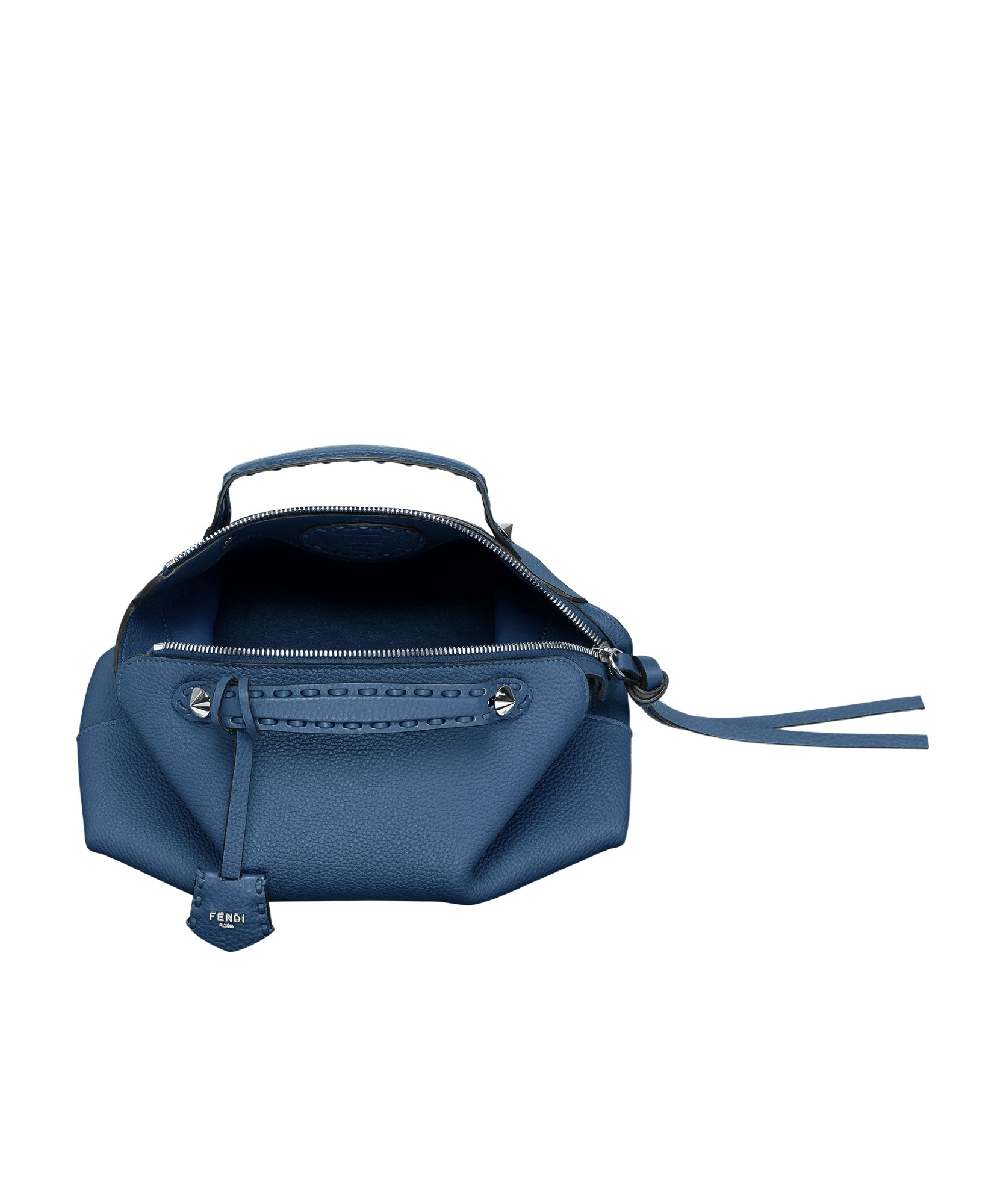 Fendi Blue Denim-effect Ff Jacquard And Brown Leather Bag In Blue