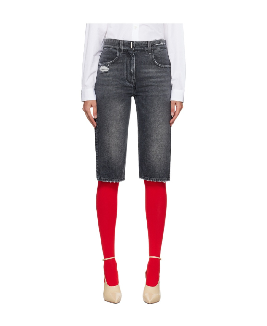 Givenchy Gray Distressed Denim Shorts In 001-black