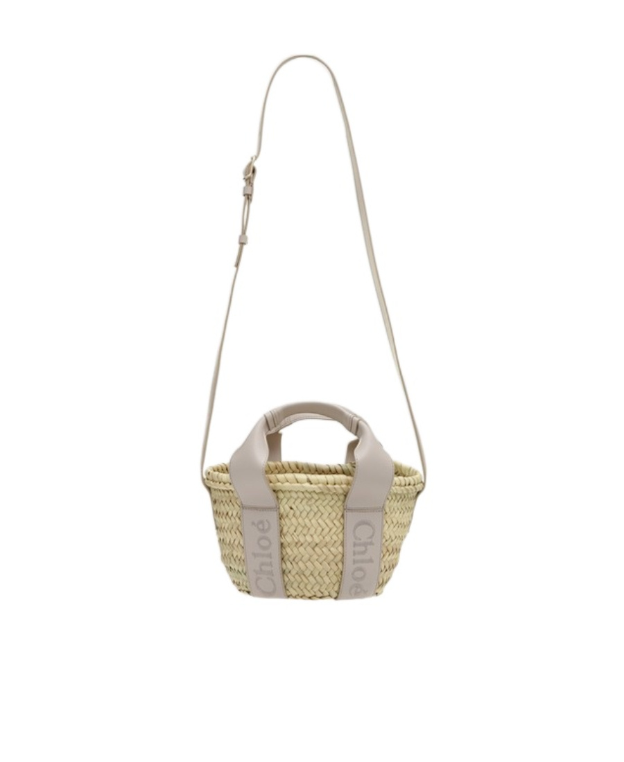 Chloé Sense Small Raffia Tote Bag In Nude