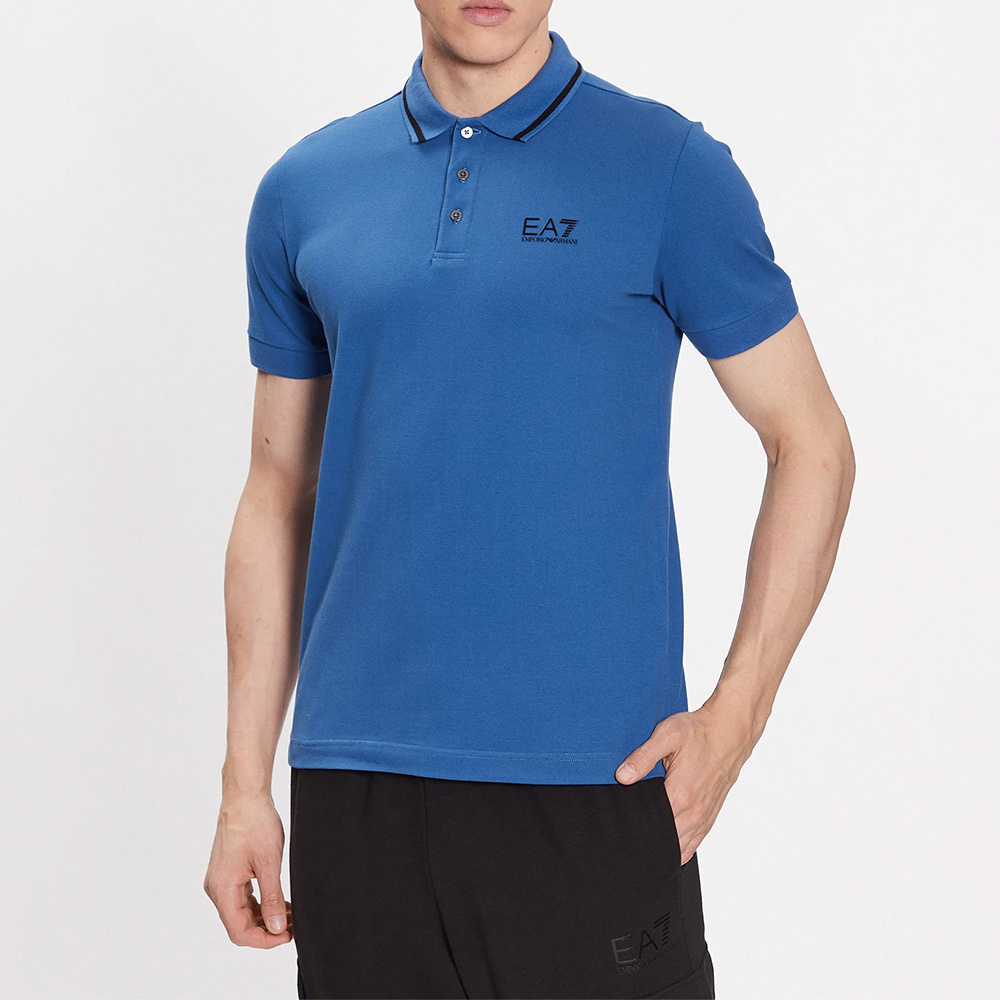 Ea7 Logo Short-sleeved Polo Shirt In Blue
