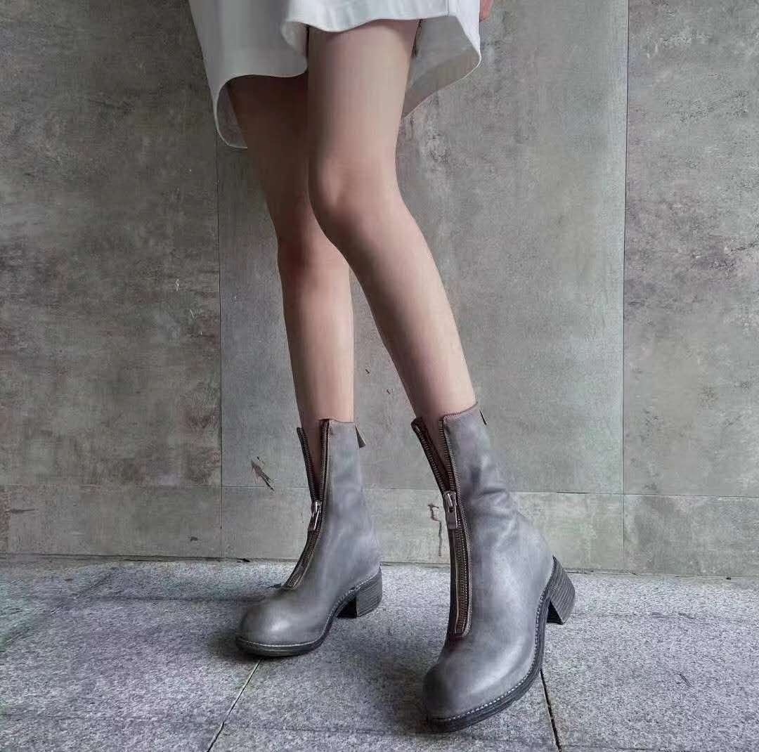 Guidi Front Zipper Boot In Gray