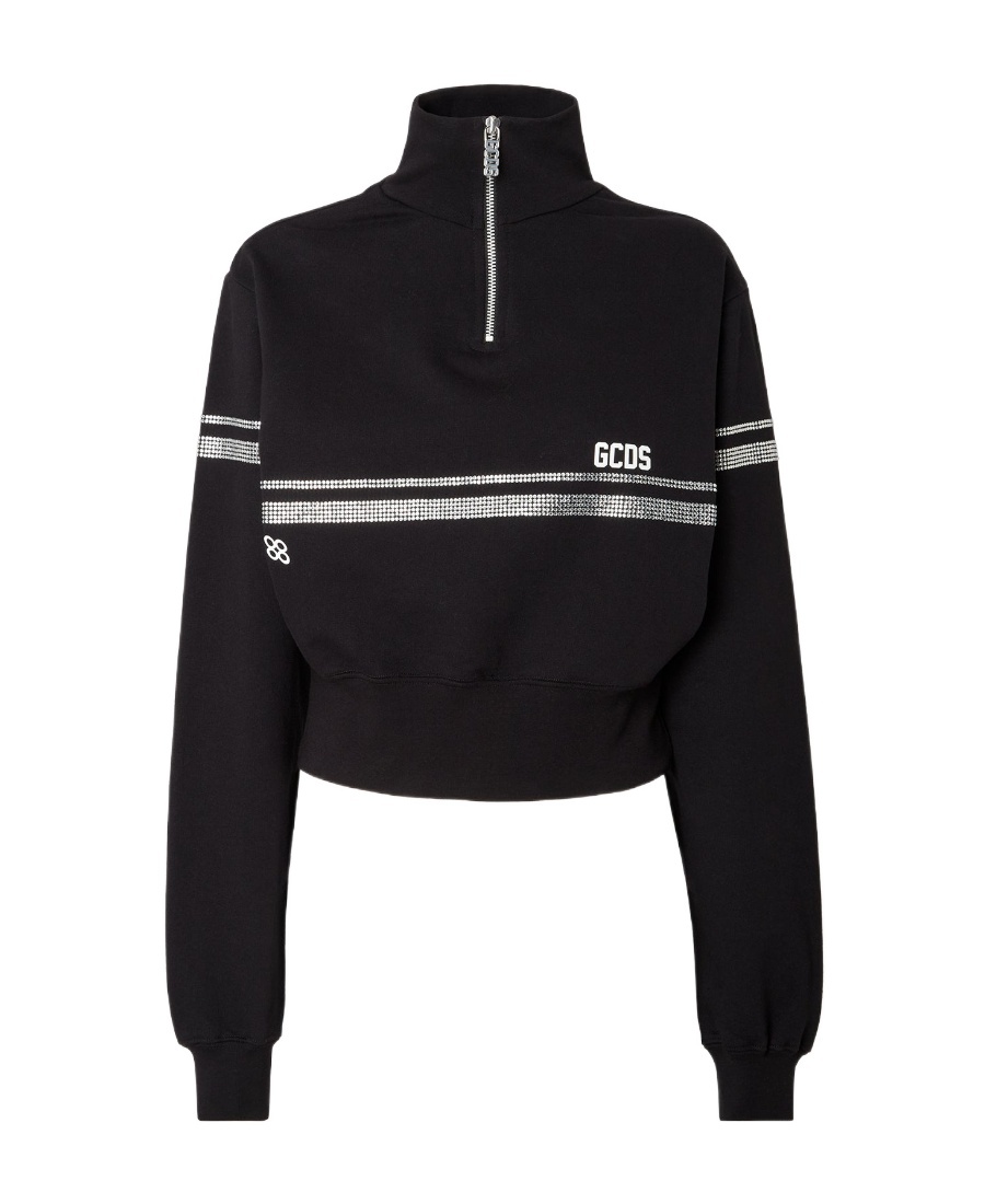 Gcds Logo-print Crystal-embellished Sweatshirt In Black