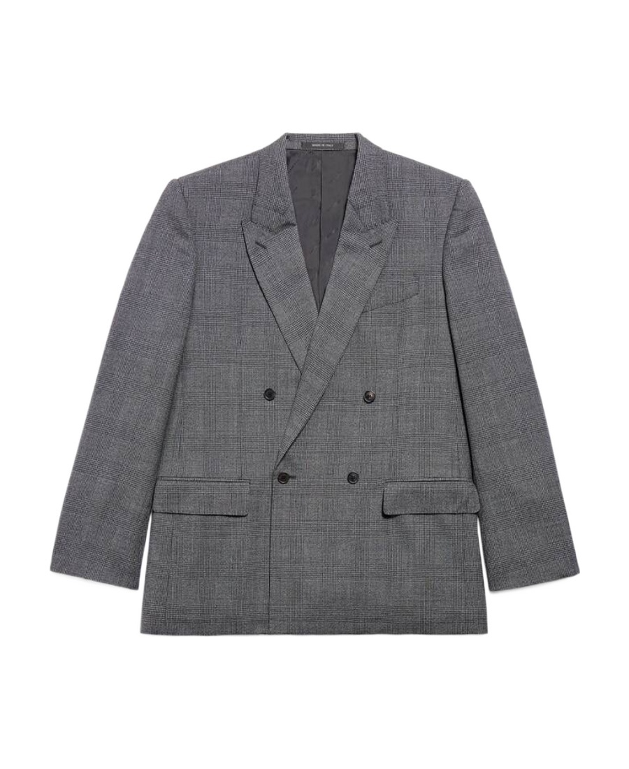 Balenciaga Checked Double-breasted Blazer In Gray