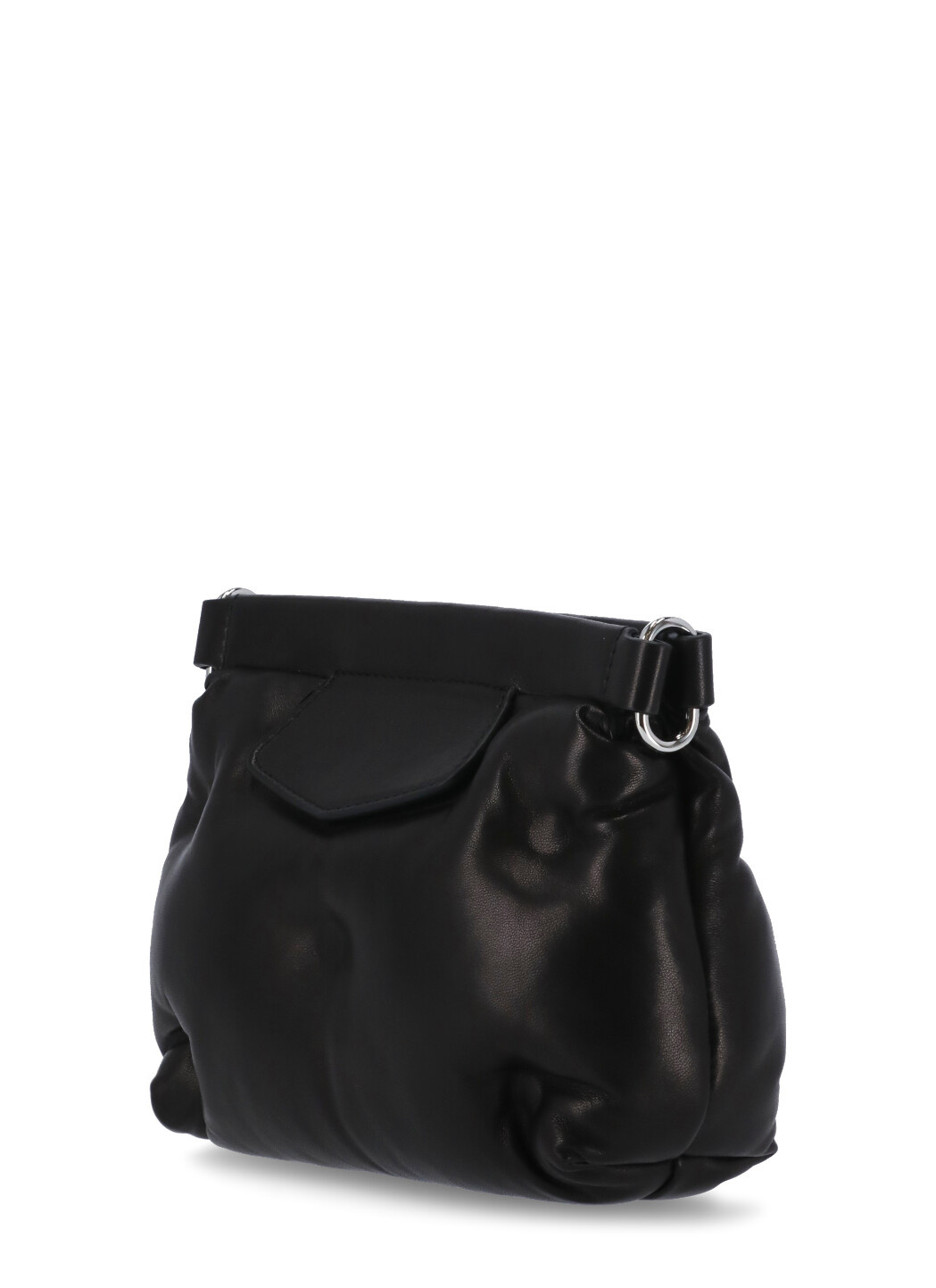 Maison Margiela Puffy Jet-black Leather Bag With Logo Patch And Silver Hardware In Black