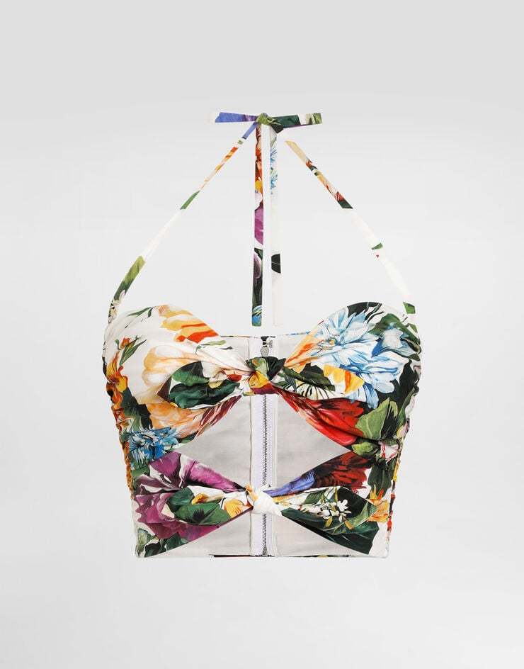 Dolce & Gabbana Floral-printed Cutout Cotton Poplin Top