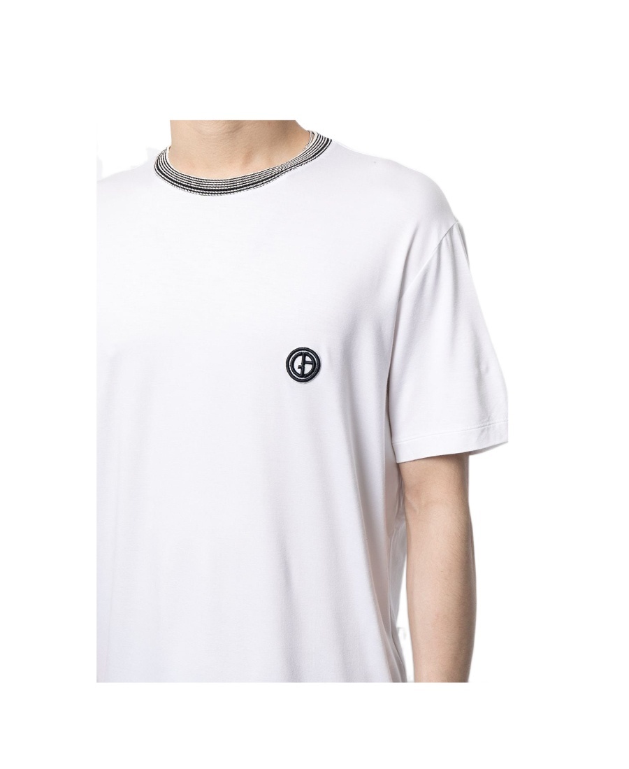 Giorgio Armani Knit-collar Embroidered Logo T-shirt In White