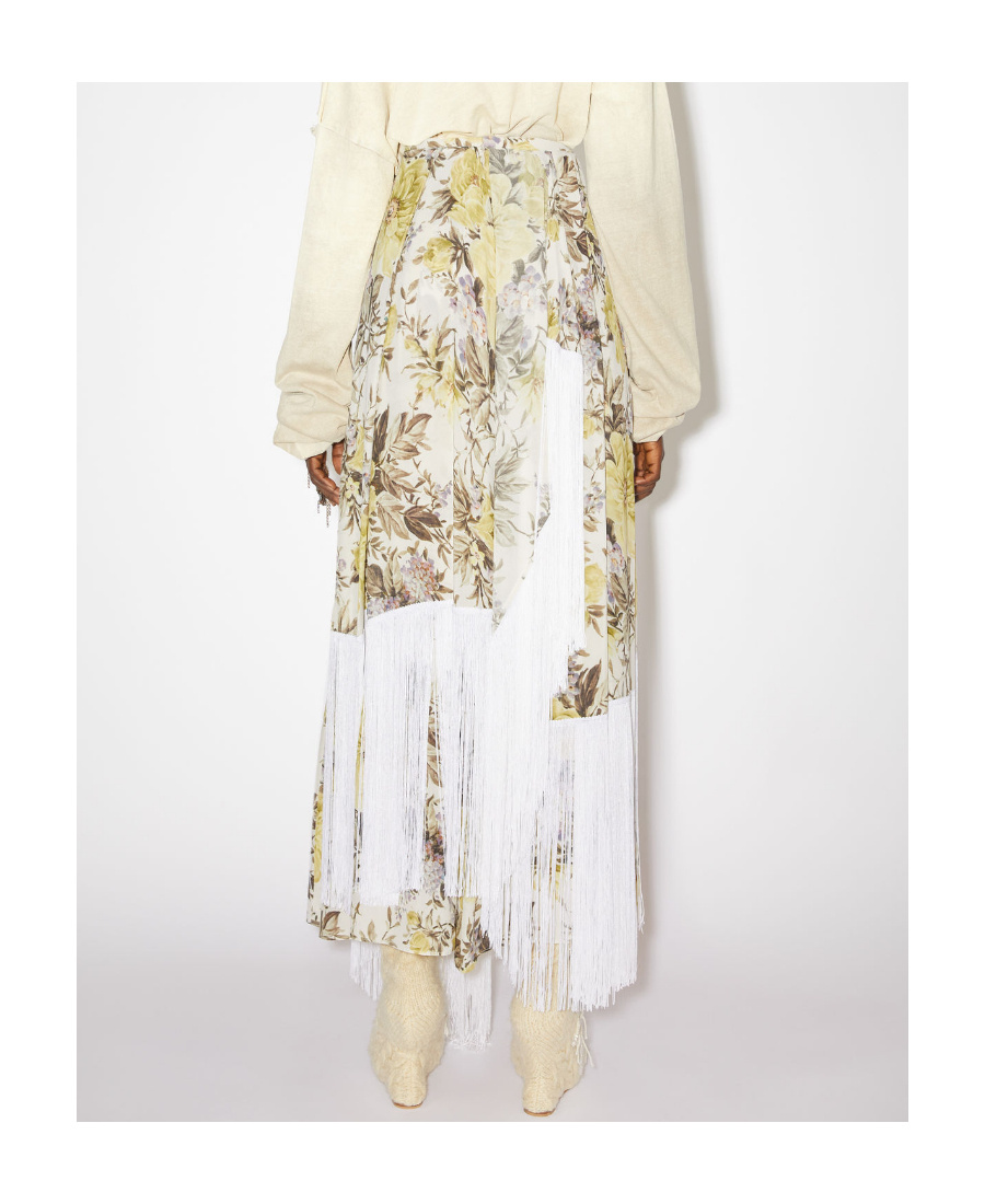 Acne Studios Floral-print Asymmetric Fringed Skirt In White