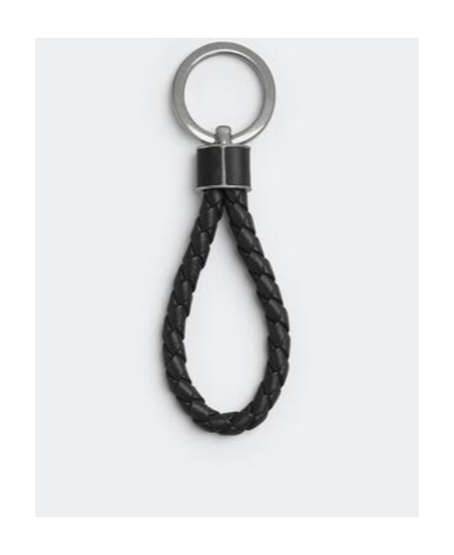 Bottega Veneta Intreccio Leather Key Ring In Black