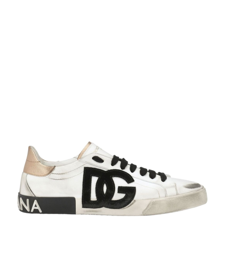 Dolce & Gabbana Portofino Leather Sneakers In White