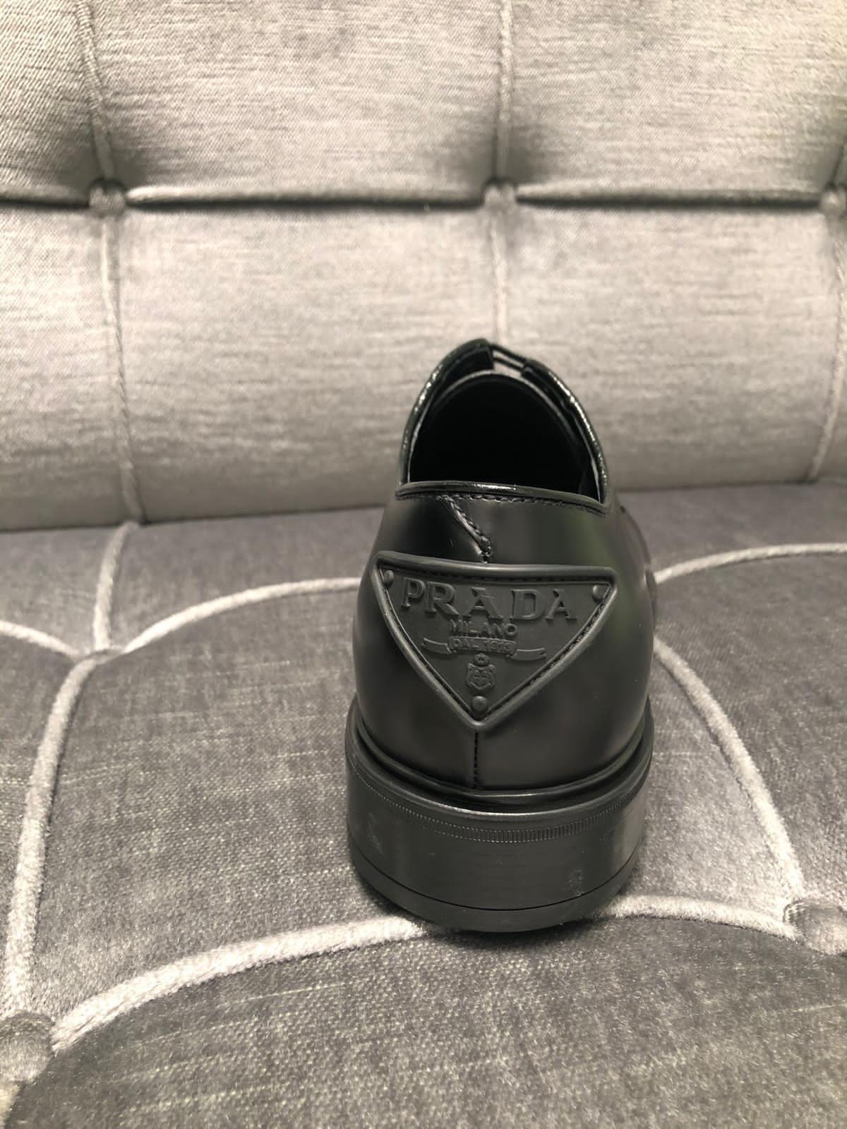 Prada Lace-up Leather Derbies In Black