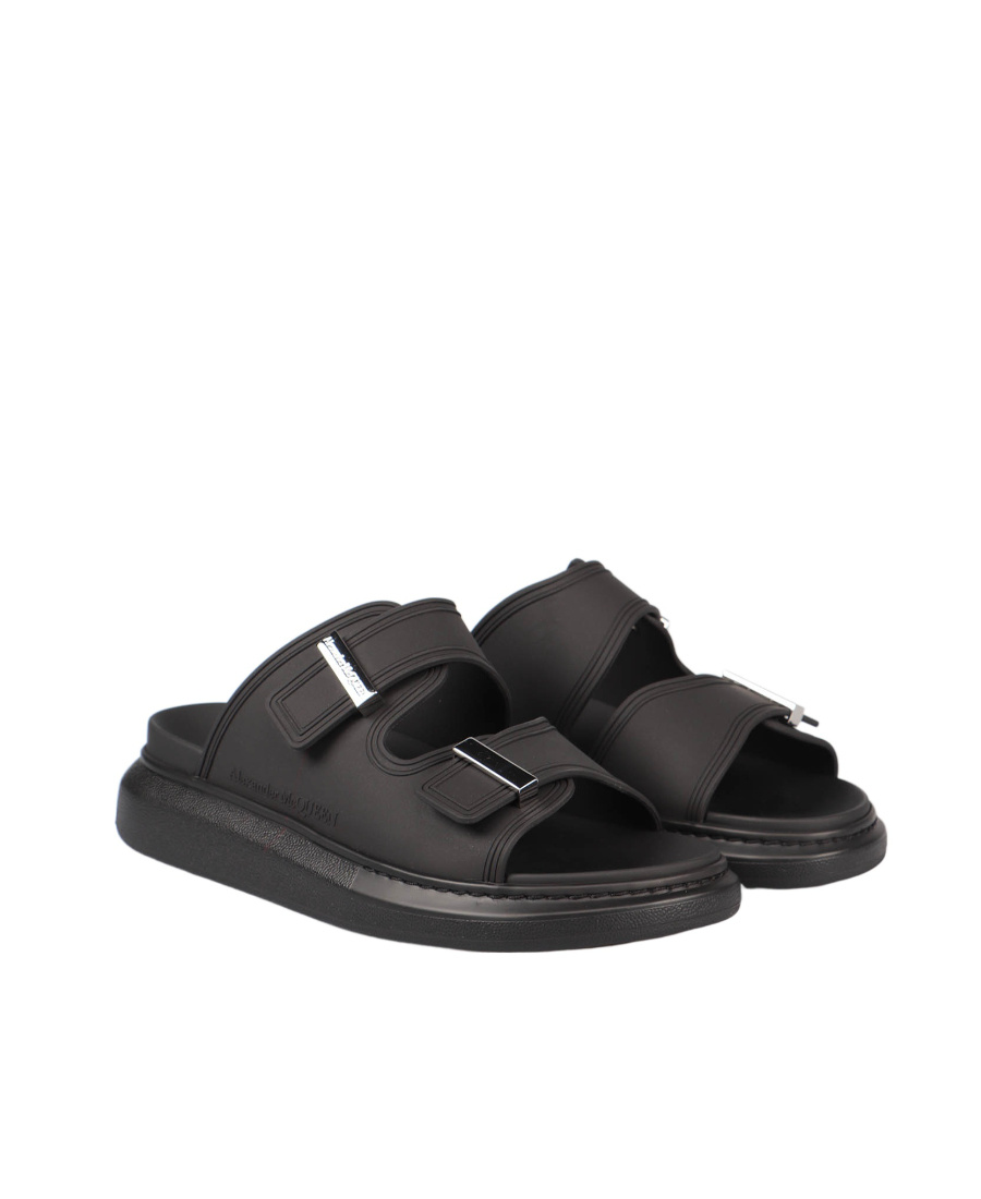 Shop Alexander Mcqueen Oversized Strap-front Sandals In Black
