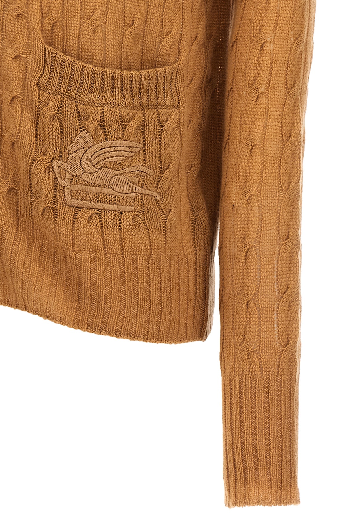 Etro Cable Knit V-neck Cardigan Pockets In Orange