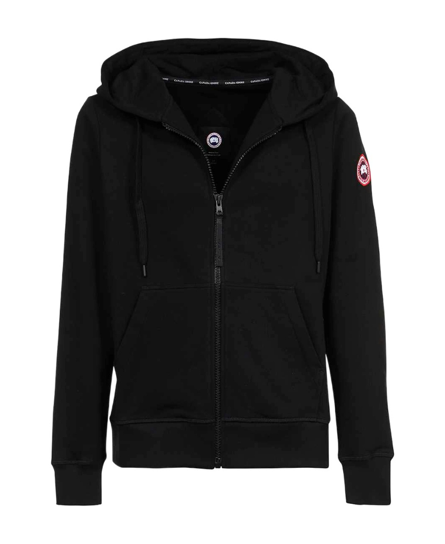 Canada Goose High Collar Black Full-zip Hoodie With Kangaroo Pocket In Black
