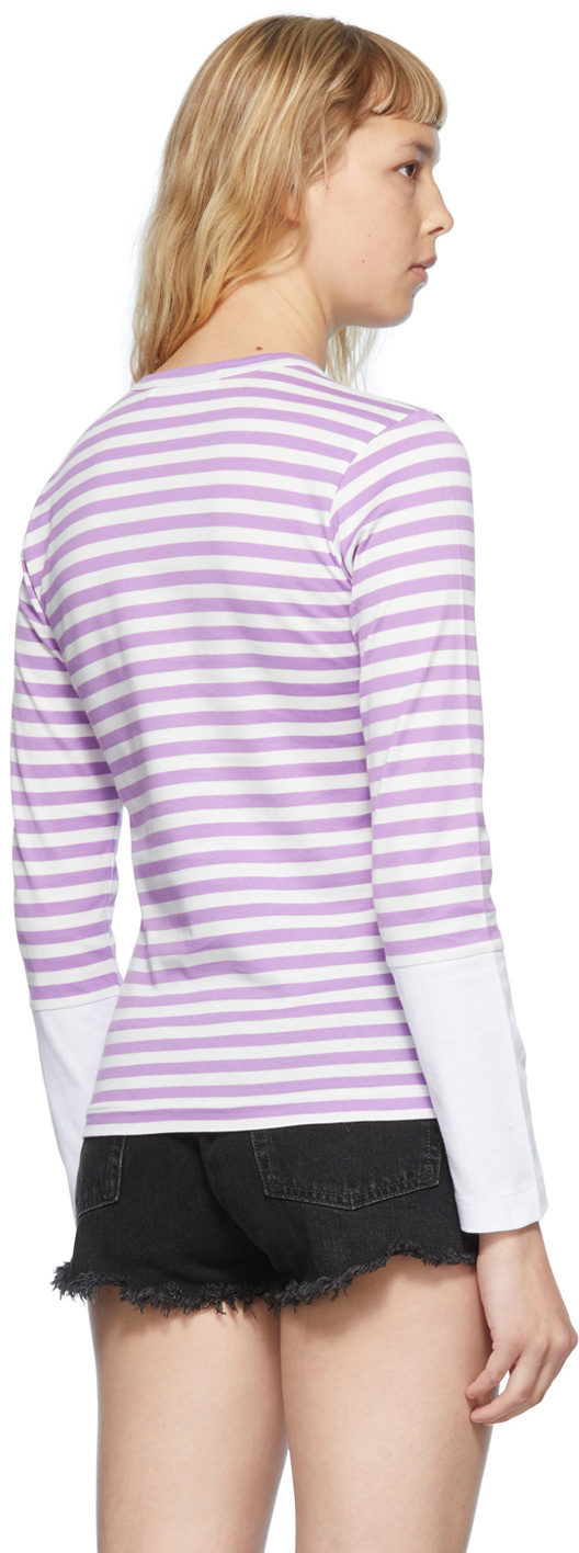 Comme Des Garçons Play White & Purple Small Heart Patch Long Sleeve T-shirt In White