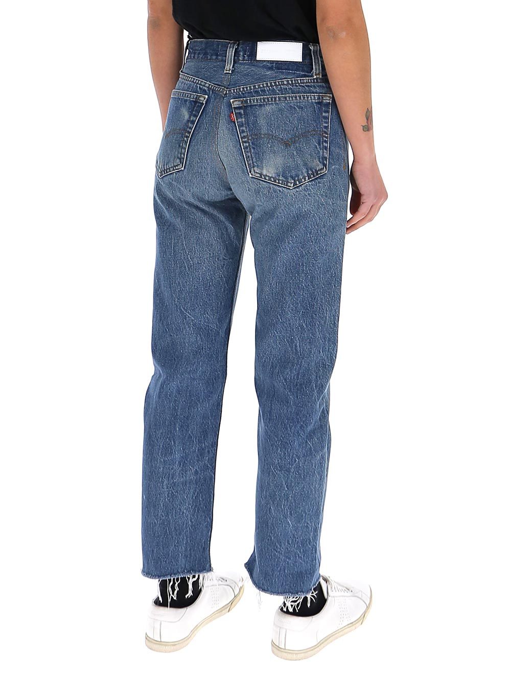 Shop Re/done Stove Pipe Cropped Jeans In Blue