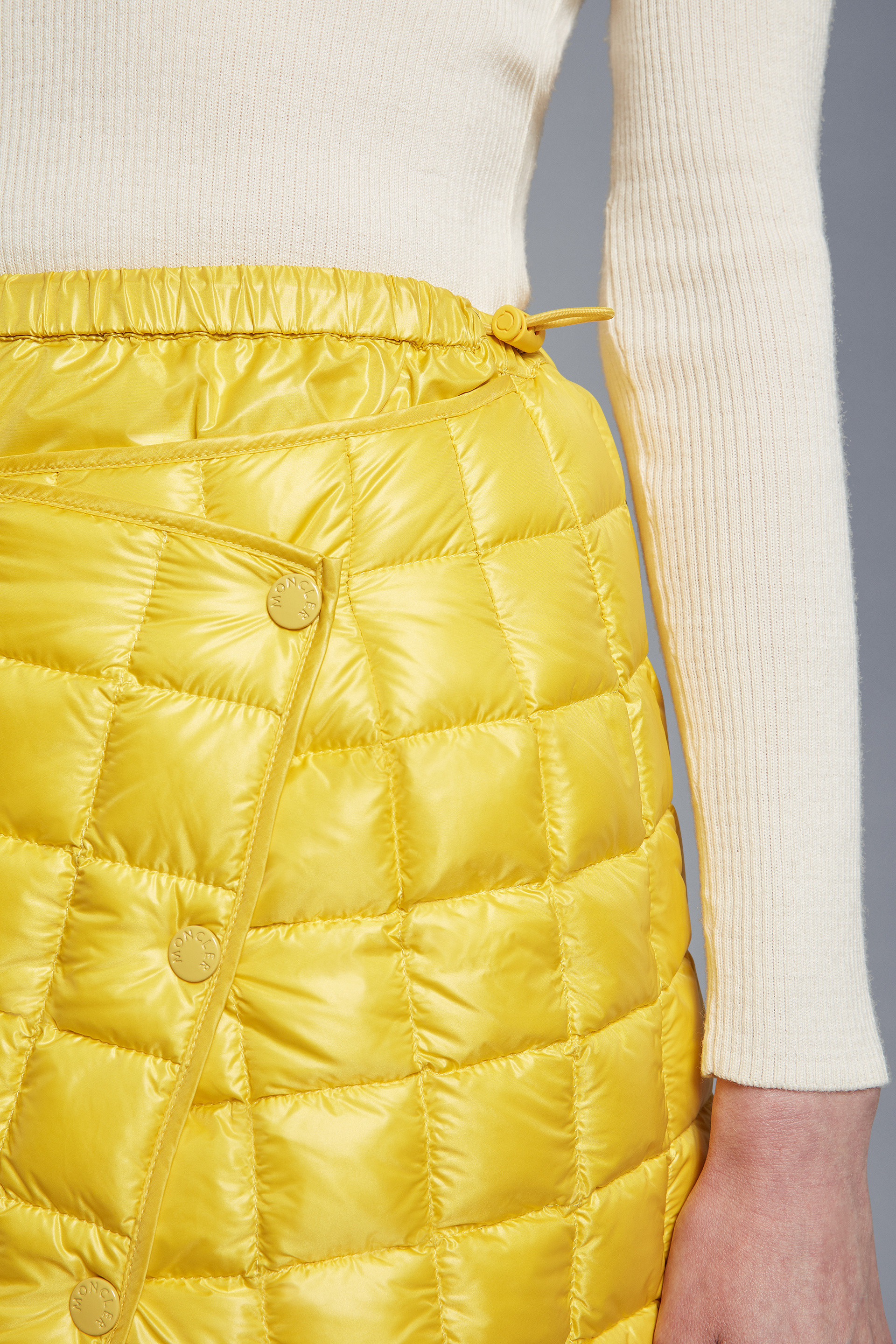 Moncler Quilted Glossed-shell Down Mini Wrap Skirt In Yellow