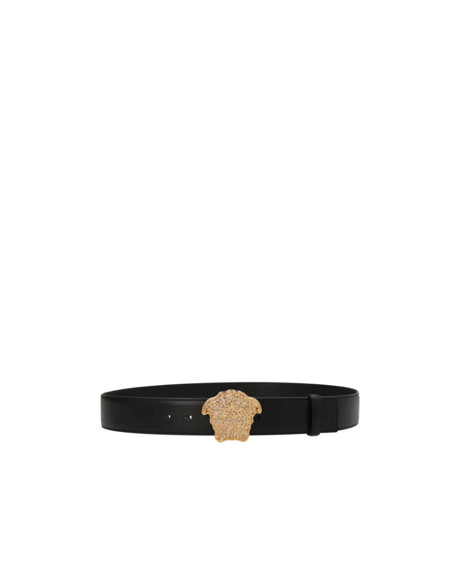 Versace La Medusa Leather Belt Man Belt Black Size 39.5 Calfskin In Black