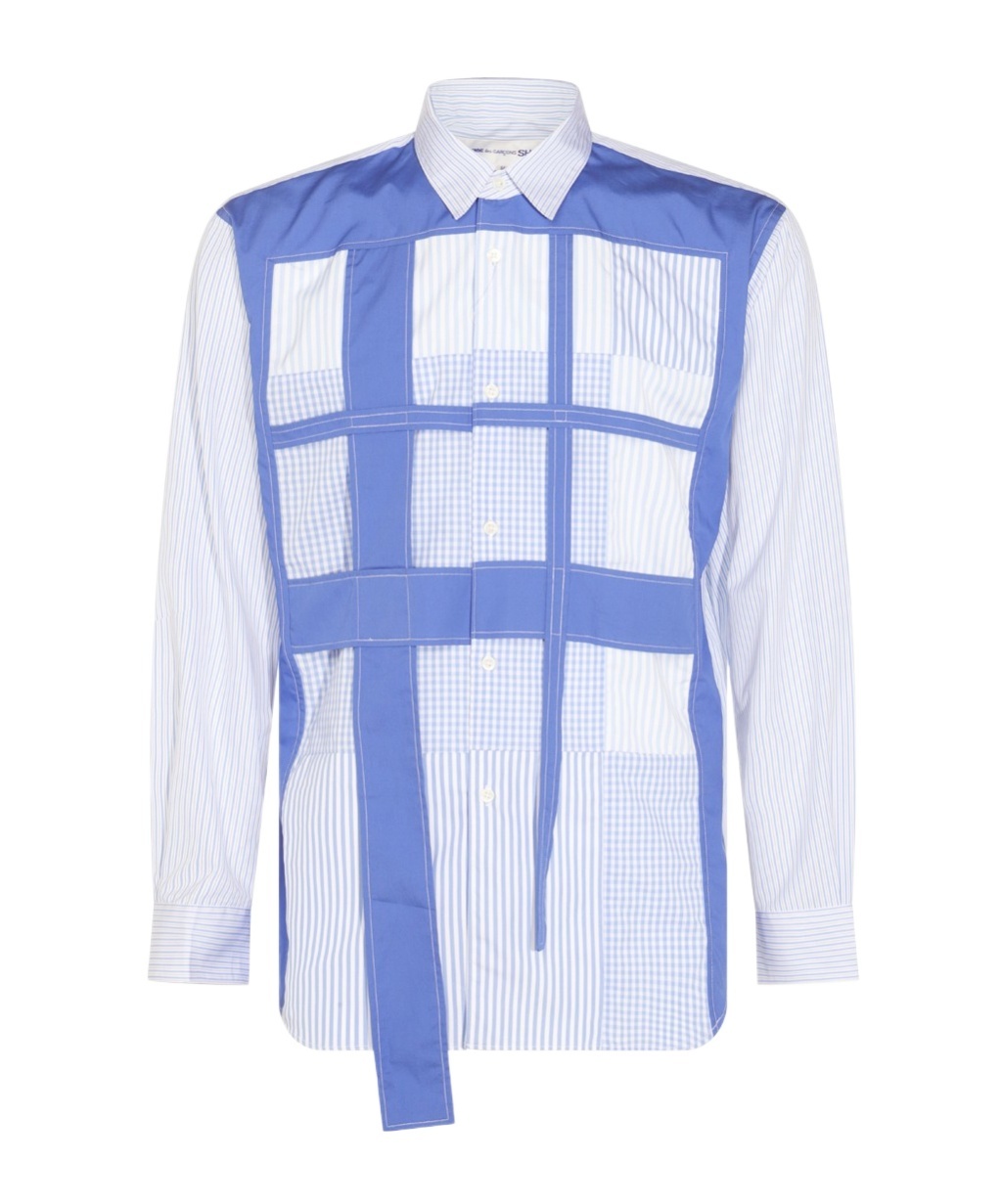 Comme Des Garçons Shirt Striped Patchwork Button-down Collar