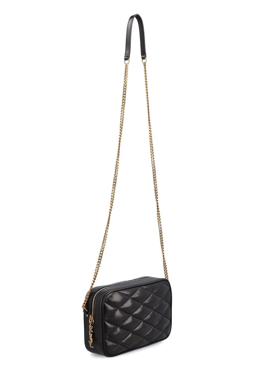 Saint Laurent Logo Plaque Zip-up Shoulder Bag In Black